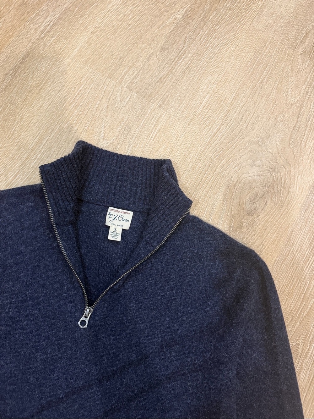 J.Crew Mens S Rugged Merino Wool Blend Half Zip Sweater Navy Soft Pullover - Picture 4 of 10